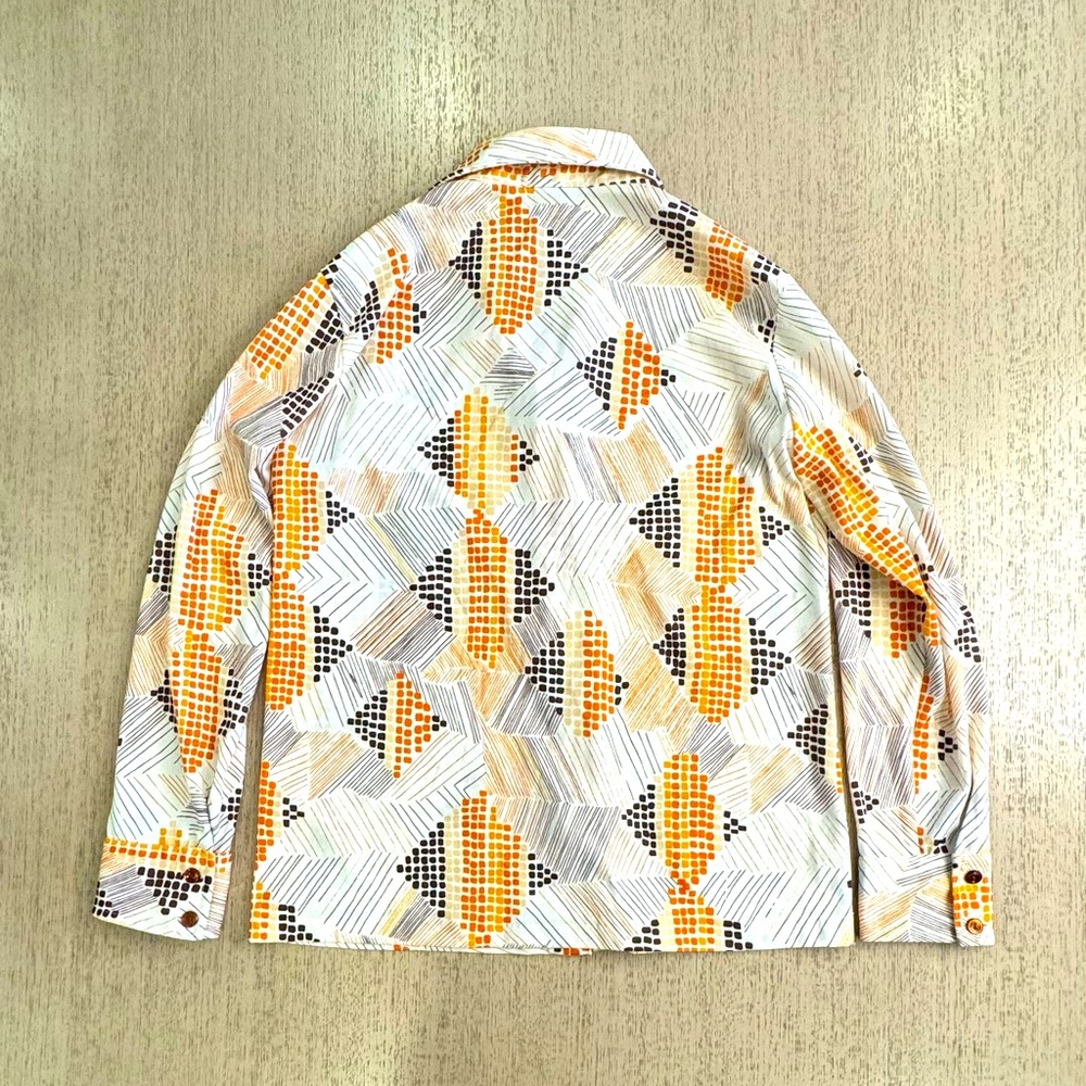 💕 Vintage Eileen Orange Brown Geometric Long Sleeve Button down blouse - Picture 2 of 2